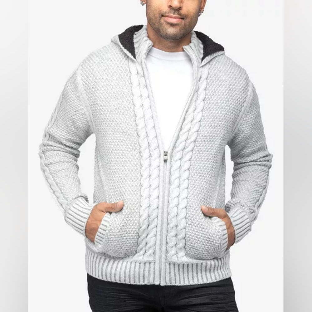 X-RayMen's Hooded Full-Zip High Neck Sweater Jacket Small